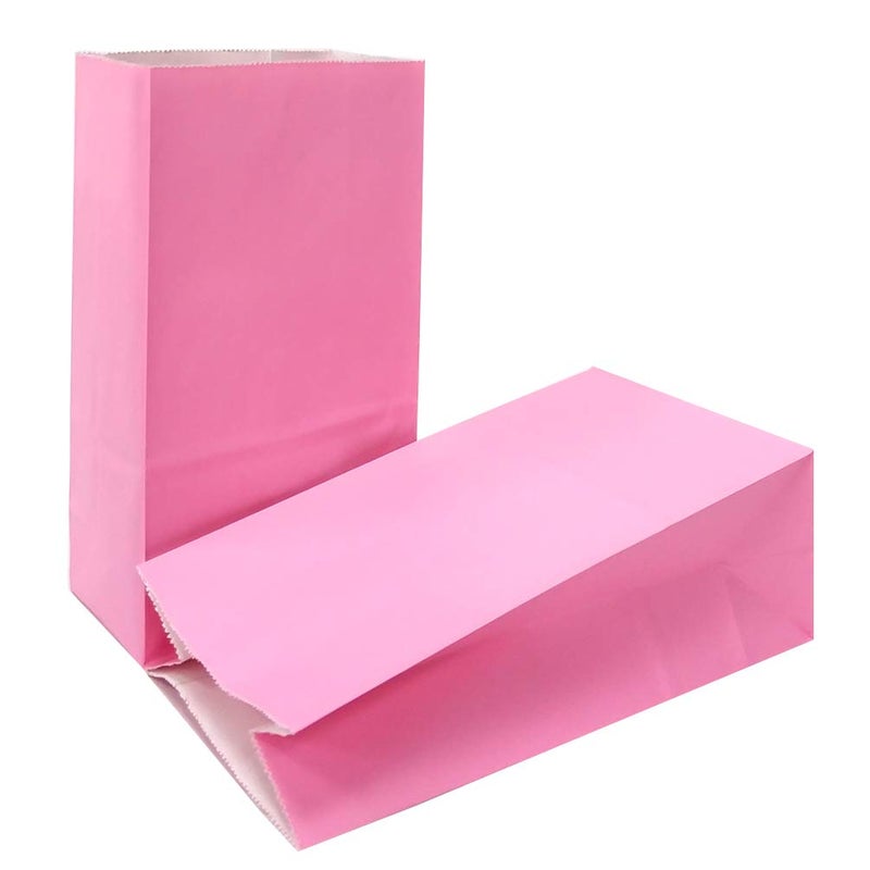 KEYYOOMY Mini Bright Color Paper Bags Pink Party Favor Bags Small Party Goodie Bag Paper Lunch Bag (Pink, 50 CT, 3.5 X 2.4 X 7.1 In) - Image 1